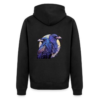 Odins Raben Hugin und Munin bei Vollmond - Unisex Premium Bio Zip Hoodie - Schwarz - Hinten - Nico (187cm)