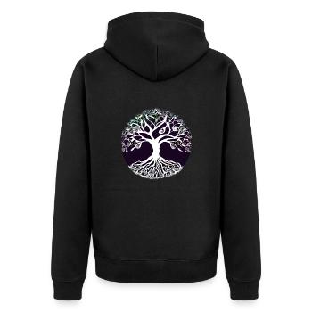 Meditation Yoga Lebensbaum Baum des Lebens - Unisex Premium Bio Zip Hoodie - Schwarz - Hinten - Nico (187cm)