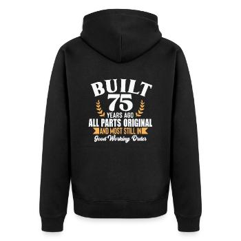 Built 75 Years Ago... - Unisex Premium Bio Zip Hoodie - Schwarz - Hinten - Nico (187cm)