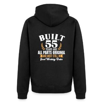 Built 55 Years Ago... - Unisex Premium Bio Zip Hoodie - Schwarz - Hinten - Nico (187cm)