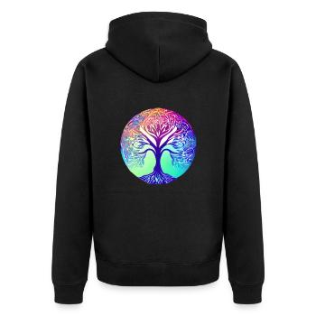Lebensbaum Yoga Meditation Baum des Lebens - Unisex Premium Bio Zip Hoodie - Schwarz - Hinten - Nico (187cm)