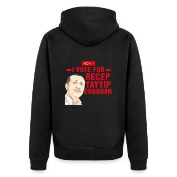 Präsident Recep Tayyip Erdogan Türkiye 2023 - Unisex Premium Bio Zip Hoodie - Schwarz - Hinten - Nico (187cm)