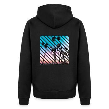Kalifornische Sonnenuntergangspalmen - Unisex Premium Bio Zip Hoodie - Schwarz - Hinten - Nico (187cm)