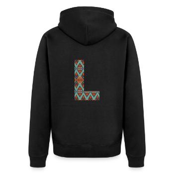 Letter L- boho design, Colorful monogram - Unisex Premium Organic Zip Hoodie - black - Back - Nico (187cm)