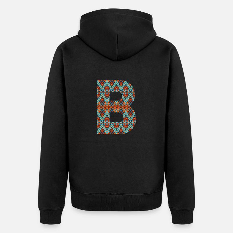 Buchstabe B- Boho-Design, buntes Monogramm - Unisex Premium Bio Zip Hoodie - Schwarz