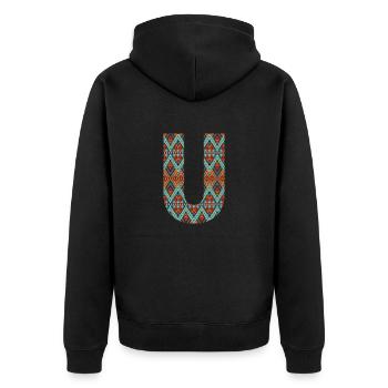 Letter U- boho design, Colorful monogram - Unisex Premium Organic Zip Hoodie - black - Back - Nico (187cm)