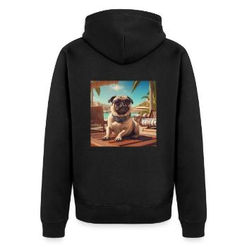 Mops mit Sonnenbrille im Urlaub am Strand - Unisex Premium Bio Zip Hoodie - Schwarz - Hinten - Nico (187cm)