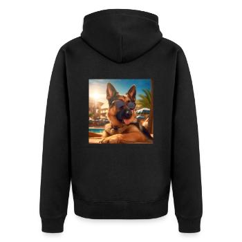 German Shepherd with sunglasses on vacation by the pool - Unisex Premium Organic Zip Hoodie - black - Back - Nico (187cm)