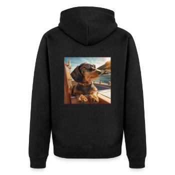 Wire-haired dachshund with sunglasses on vacation - Unisex Premium Organic Zip Hoodie - black - Back - Nico (187cm)