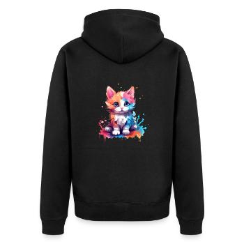Cute little colored Kitty Cat with Color Splashes - Unisex Premium Organic Zip Hoodie - black - Back - Nico (187cm)