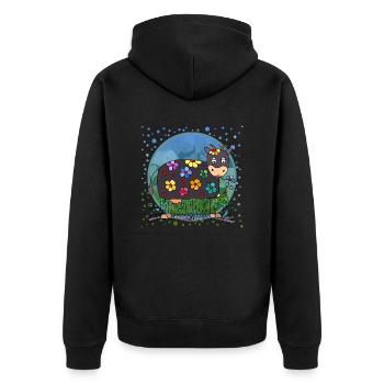 Cow - Unisex Premium Organic Zip Hoodie - black - Back - Nico (187cm)