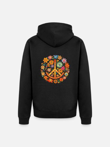 Frieden in Blumen - Unisex Premium Bio Zip Hoodie - Schwarz