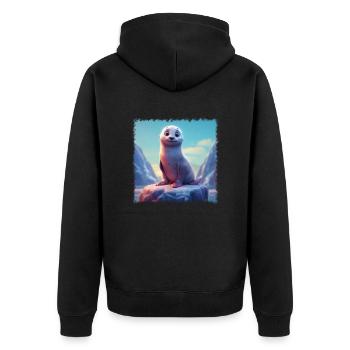 Glückliche Robbe - Unisex Premium Bio Zip Hoodie - Schwarz - Hinten - Nico (187cm)