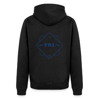 Triathlon Swim Bike Run Marathon - Unisex Premium Bio Zip Hoodie - Schwarz - Hinten - Nico (187cm)