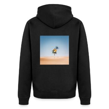 Brennende Palme bei glühender Hitze in der Wüste. - Unisex Premium Bio Zip Hoodie - Schwarz - Hinten - Nico (187cm)