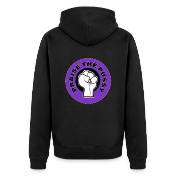 praise the pu§§y violet - Unisex Premium Organic Zip Hoodie - black - Back - Nico (187cm)