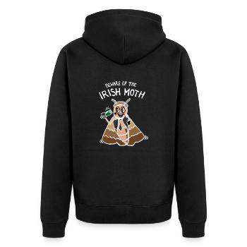 Hüten Sie sich vor der irischen Motte / dem Mob (Weiß) - Unisex Premium Bio Zip Hoodie - Schwarz - Hinten - Nico (187cm)