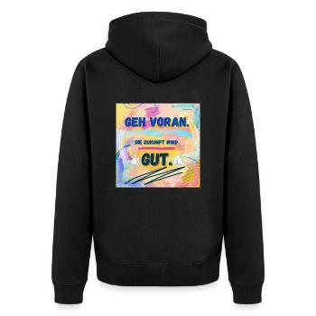 Die Zukunft wird gut - Unisex Premium Bio Zip Hoodie - Schwarz - Hinten - Nico (187cm)