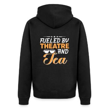 Fueled by Theatre and Tea - Unisex Premium Bio Zip Hoodie - Schwarz - Hinten - Nico (187cm)