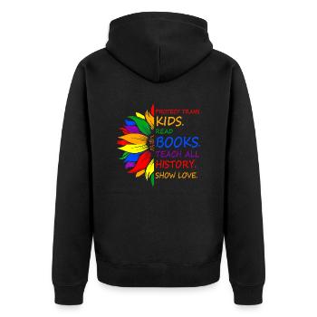 Protect Trans Kids Read Books Teach All History - Unisex Premium Organic Zip Hoodie - black - Back - Nico (187cm)