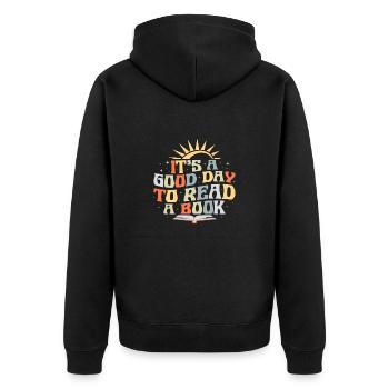 It´s a good Day to read a Book - Unisex Premium Bio Zip Hoodie - Schwarz - Hinten - Nico (187cm)