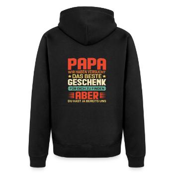 Papa wir haben versucht das beste Geschenk... - Unisex Premium Bio Zip Hoodie - Schwarz - Hinten - Nico (187cm)