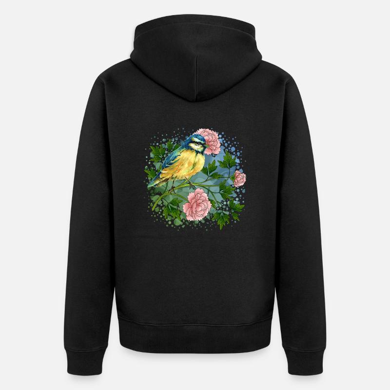 Bunter Vogel - Unisex Premium Bio Zip Hoodie - Schwarz