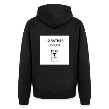I'd Rather Live In Rio De Janeiro - Unisex Premium Bio Zip Hoodie - Schwarz - Hinten - Nico (187cm)