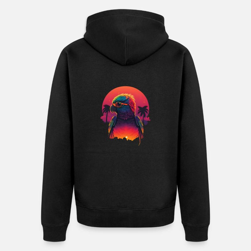 Synthwave Parrot Sunset - Veste à capuche bio Premium Unisexe - noir