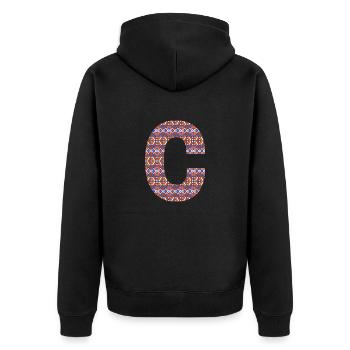 Monogramm Buchstabe C - geometrisches Muster - Unisex Premium Bio Zip Hoodie - Schwarz - Hinten - Nico (187cm)