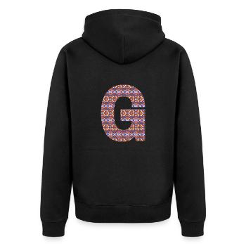 Monogramm Buchstabe G - geometrisches Muster - Unisex Premium Bio Zip Hoodie - Schwarz - Hinten - Nico (187cm)
