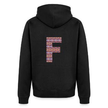Monogramm Buchstabe F - geometrisches Muster - Unisex Premium Bio Zip Hoodie - Schwarz - Hinten - Nico (187cm)