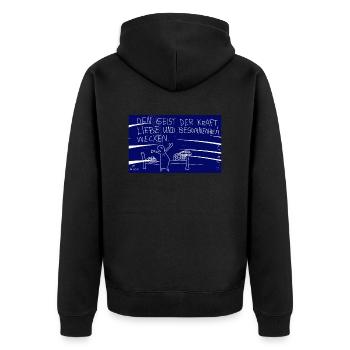 Den Geist der Kraft, Liebe und Besonnenheit wecken - Unisex Premium Bio Zip Hoodie - Schwarz - Hinten - Nico (187cm)