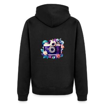 Fotograf Fotografen lustig Fotografieren Kamera - Unisex Premium Bio Zip Hoodie - Schwarz - Hinten - Nico (187cm)