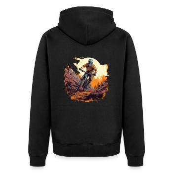 Mountainbike Downhill Fahrrad - Unisex Premium Bio Zip Hoodie - Schwarz - Hinten - Nico (187cm)