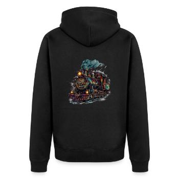 Leidenschaft für eine Dampflokomotive - Unisex Premium Bio Zip Hoodie - Schwarz - Hinten - Nico (187cm)
