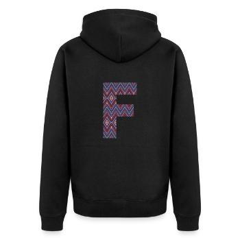 Monogramm Buchstabe F - geometrisches Muster - Unisex Premium Bio Zip Hoodie - Schwarz - Hinten - Nico (187cm)
