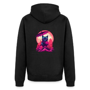 Synthwave japan Cat with umbrella - Unisex Premium Bio Zip Hoodie - Schwarz - Hinten - Nico (187cm)