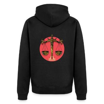 Zodiac - Star Sign - Libra - pos - Unisex Premium Bio Zip Hoodie - Schwarz - Hinten - Nico (187cm)