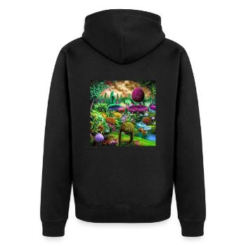 Futuristischer Garten - Unisex Premium Bio Zip Hoodie - Schwarz - Hinten - Nico (187cm)