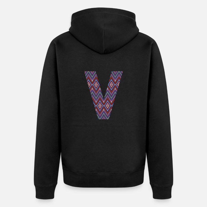 Monogramm Buchstabe V - geometrisches Muster - Unisex Premium Bio Zip Hoodie - Schwarz