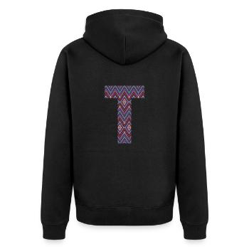 Monogram Letter T- geometric pattern - Unisex Premium Organic Zip Hoodie - black - Back - Nico (187cm)
