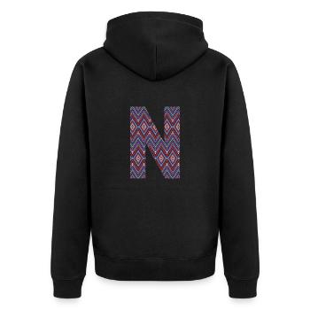 Monogramm Buchstabe N - geometrisches Muster - Unisex Premium Bio Zip Hoodie - Schwarz - Hinten - Nico (187cm)