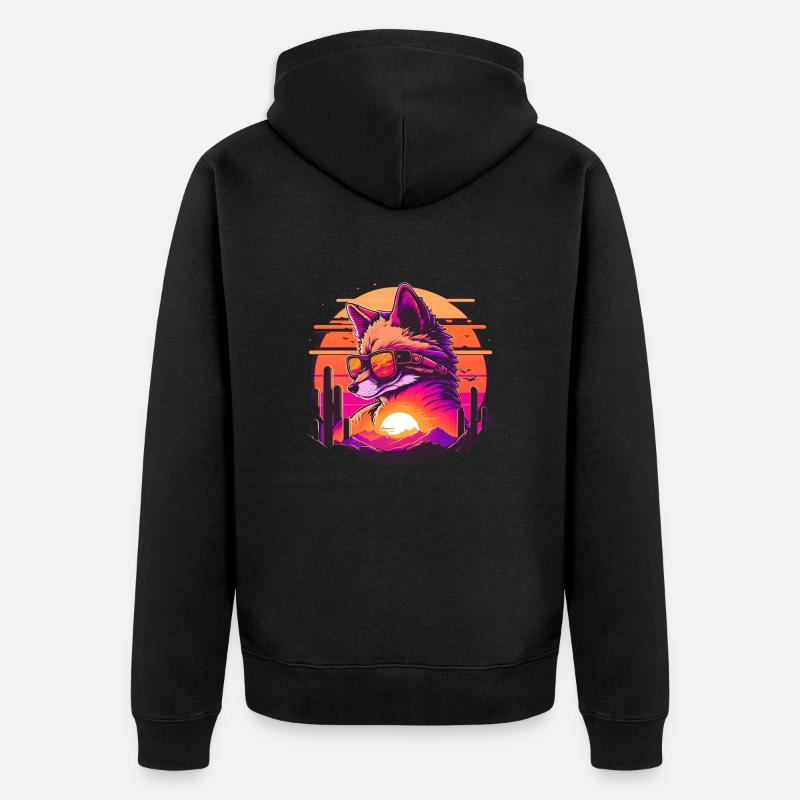 Synthwave Fox Sunset - Unisex Premium Bio Zip Hoodie - Schwarz