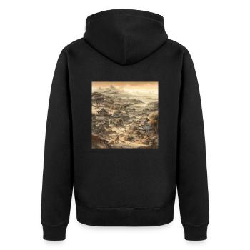 Japanische Landschaft im Vintage-Stil - Unisex Premium Bio Zip Hoodie - Schwarz - Hinten - Nico (187cm)