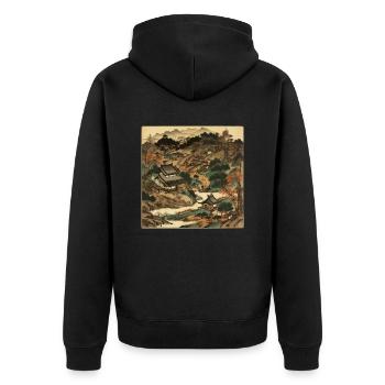 Vintage Japan: beauté pittoresque de Natu - Veste à capuche bio Premium Unisexe - noir - Dos - Nico (187cm)