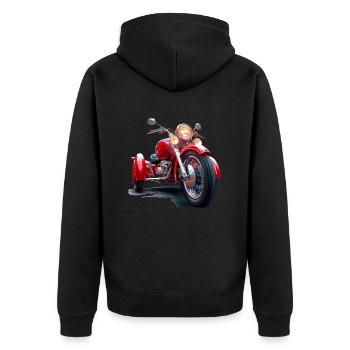 Die Faszination klassischer Motorräder und Trike - Unisex Premium Bio Zip Hoodie - Schwarz - Hinten - Nico (187cm)