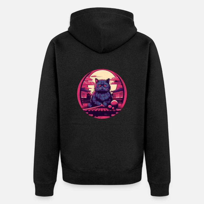 Synthwave japan Cat - Veste à capuche bio Premium Unisexe - noir