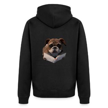 Hund Hundebesitzer Bulldogge Buch lesen Hunde - Unisex Premium Bio Zip Hoodie - Schwarz - Hinten - Nico (187cm)