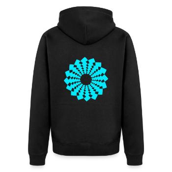 ohm zeichen chakra blume spirit neon blau - Unisex Premium Bio Zip Hoodie - Schwarz - Hinten - Nico (187cm)